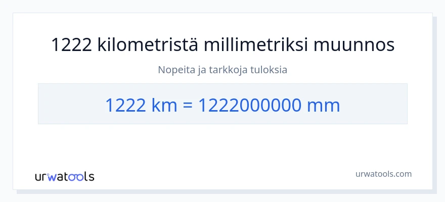 1222 kilometrejä - millimetrit muunnos