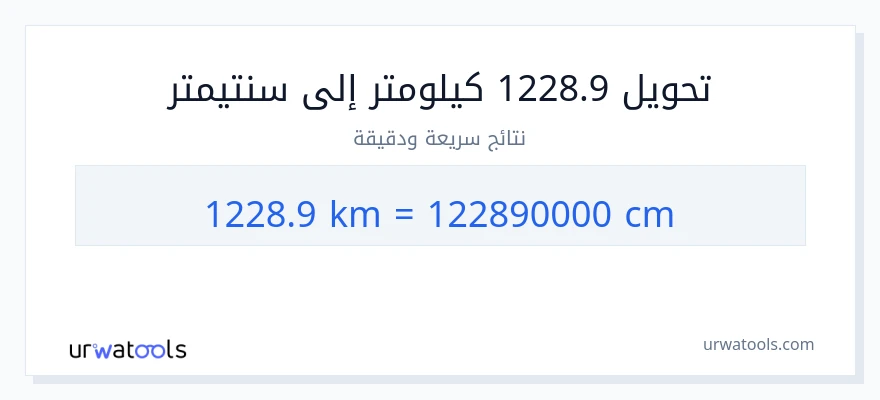 التحويل من 1228.9 كيلومترات إلى سنتيمترات