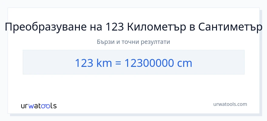 123 конверсия от километри до Сантиметри