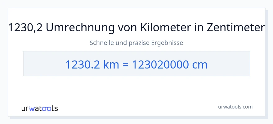 1230.2 Kilometer zu Zentimeter Umwandlung