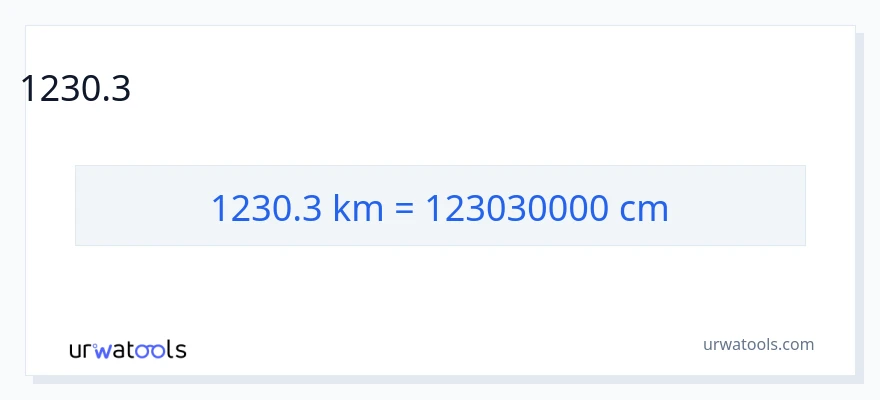 1230.3 ಕಿಲೋಮೀಟರ್‌ಗಳು ರಿಂದ ಸೆಂಟಿಮೀಟರ್‌ಗಳು ಪರಿವರ್ತನೆ