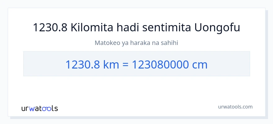 Ubadilishaji wa 1230.8 kilomita hadi Sentimita