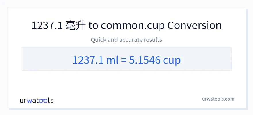 1237.1 毫升 到 杯子 轉換