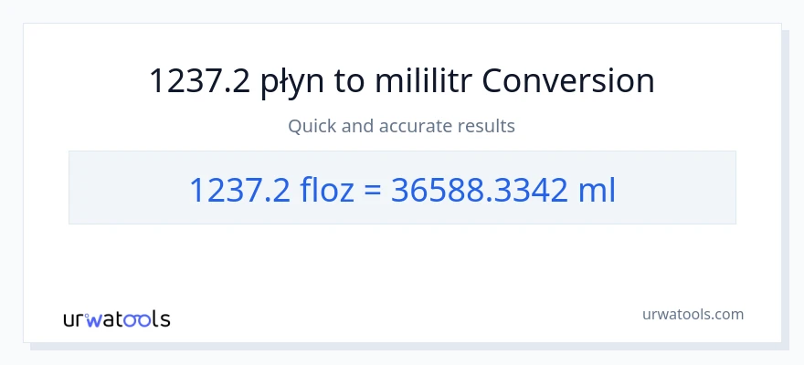 Konwersja 1237.2 uncje płynu do mililitry
