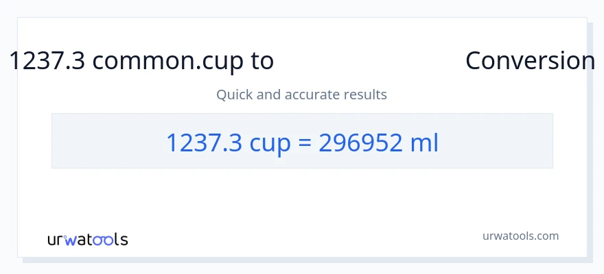 1237.3 കപ്പുകൾ ൽ നിന്ന് മില്ലിലിറ്റർ ലേക്ക് പരിവർത്തനം