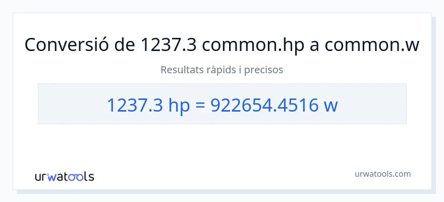 Conversió de 1237.3 cavalls de força a watts