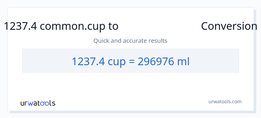 1237.4 കപ്പുകൾ ൽ നിന്ന് മില്ലിലിറ്റർ ലേക്ക് പരിവർത്തനം