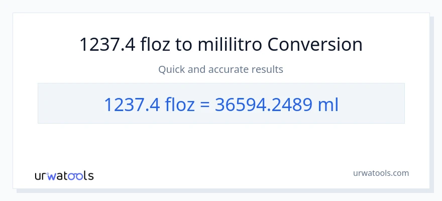 1237.4 mga onsa ng likido patungong mga mililitro na conversion