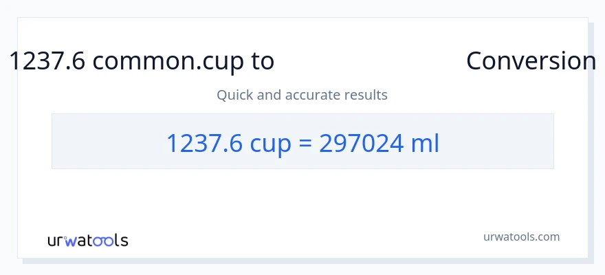 1237.6 കപ്പുകൾ ൽ നിന്ന് മില്ലിലിറ്റർ ലേക്ക് പരിവർത്തനം