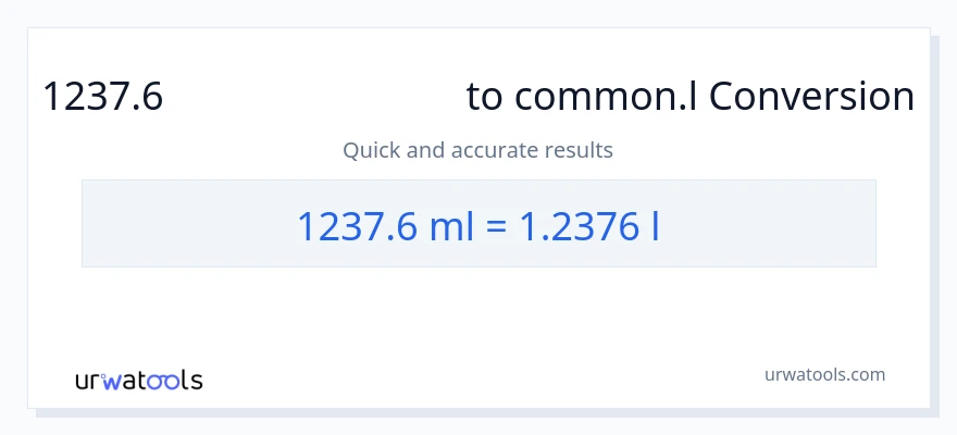 1237.6 മില്ലിലിറ്റർ ൽ നിന്ന് Liters ലേക്ക് പരിവർത്തനം