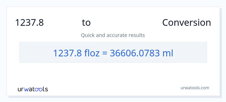 1237.8 ദ്രാവക ഔൺസ് ൽ നിന്ന് മില്ലിലിറ്റർ ലേക്ക് പരിവർത്തനം