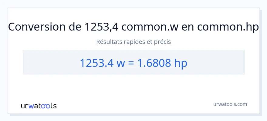 Conversion 1253.4 watts vers chevaux-vapeur