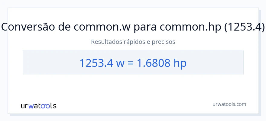 Conversão de 1253.4 watts para cavalos de potência