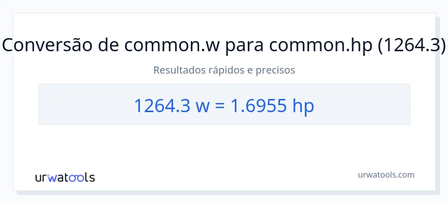 Conversão de 1264.3 watts para cavalos de potência