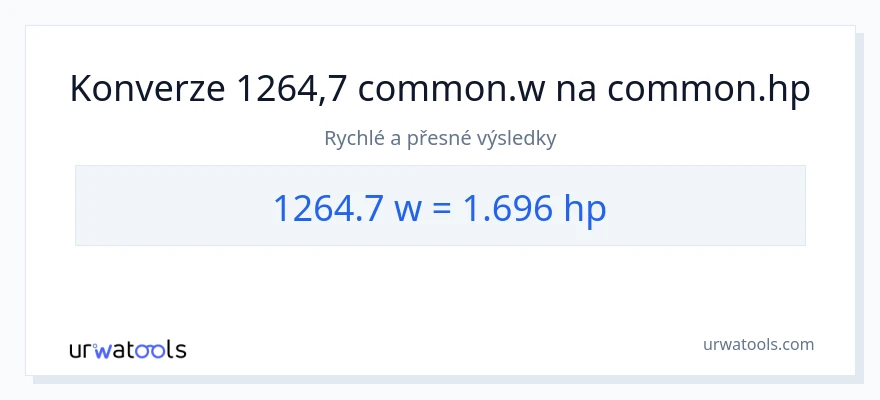 Konverze z watty na koňská síla: 1264.7