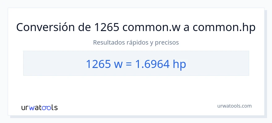 Conversión de 1265 vatios a caballo de fuerza