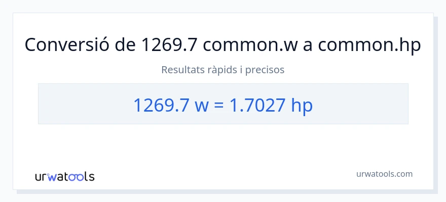 Conversió de 1269.7 watts a cavalls de força
