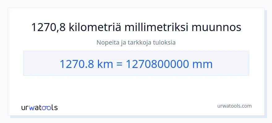 1270.8 kilometrejä - millimetrit muunnos
