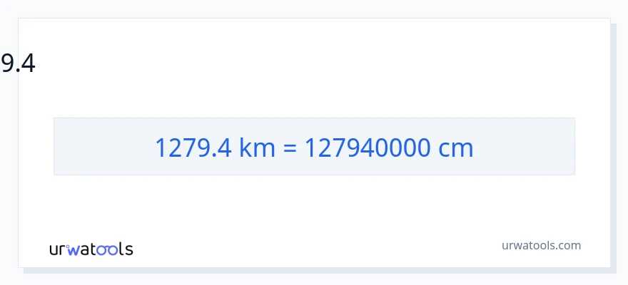 1279.4 கிலோமீட்டர்கள் இலிருந்து சென்டிமீட்டர்கள் வரை மாற்றம்