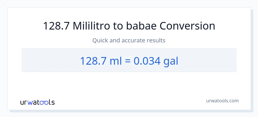 128.7 mga mililitro patungong Mga galon na conversion