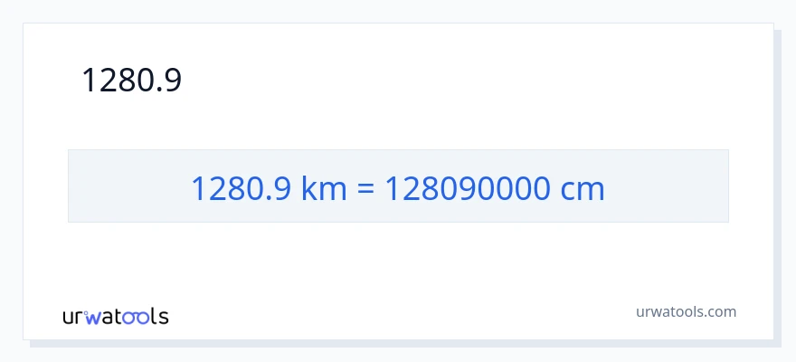 1280.9 കിലോമീറ്റർ ൽ നിന്ന് സെന്റീമീറ്ററുകൾ ലേക്ക് പരിവർത്തനം