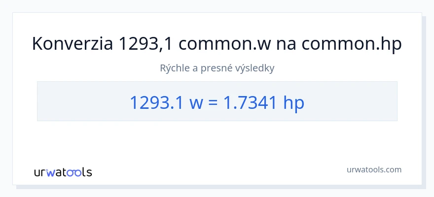 Konverzia z watty na konská sila: 1293.1
