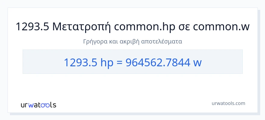 Μετατροπή 1293.5 ιπποδύναμη σε βατ