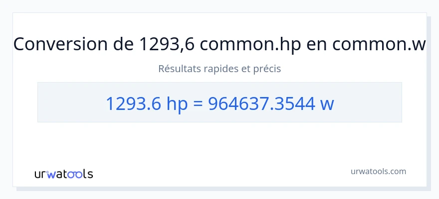 Conversion 1293.6 chevaux-vapeur vers watts