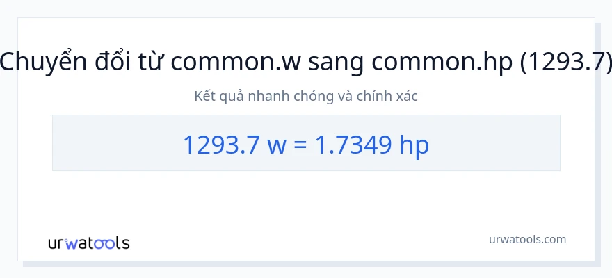 Chuyển đổi 1293.7 watt sang mã lực