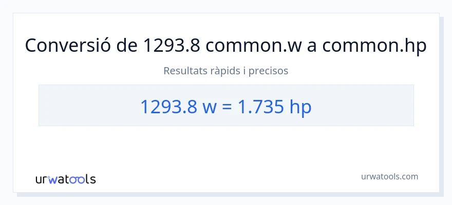 Conversió de 1293.8 watts a cavalls de força