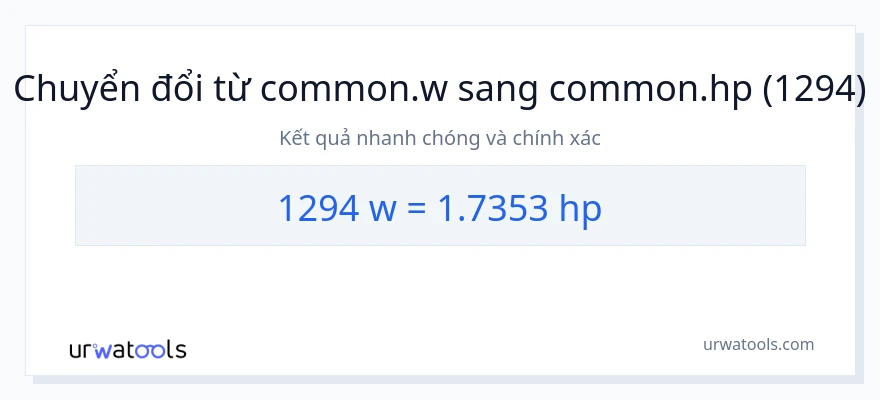 Chuyển đổi 1294 watt sang mã lực