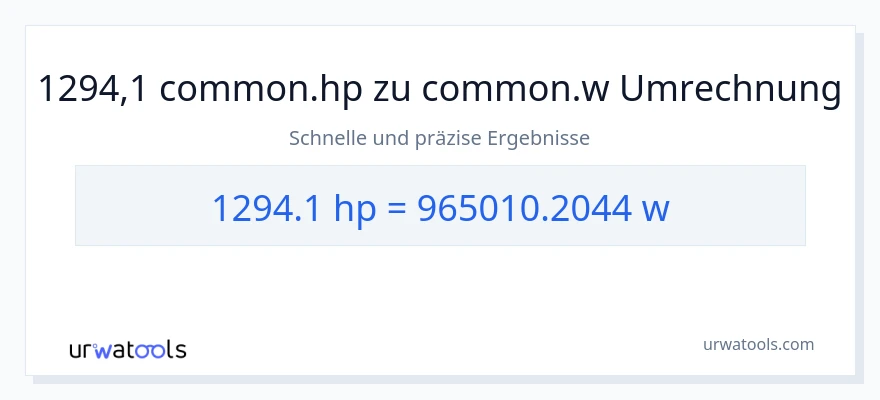 1294.1 PS zu Watt Umwandlung