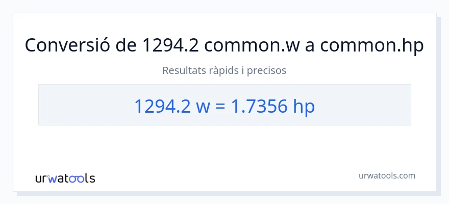 Conversió de 1294.2 watts a cavalls de força