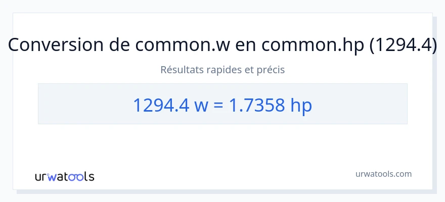 Conversion 1294.4 watts vers chevaux-vapeur
