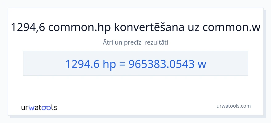 1294.6 zirgspēki uz vati konversiju