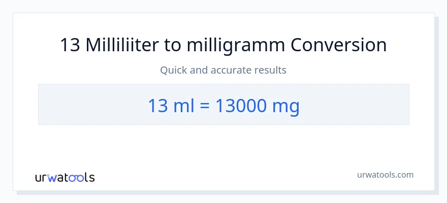13 milliliitrid konversioon milligrammi-ks