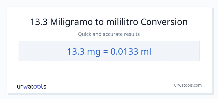 13.3 miligramo patungong mga mililitro na conversion