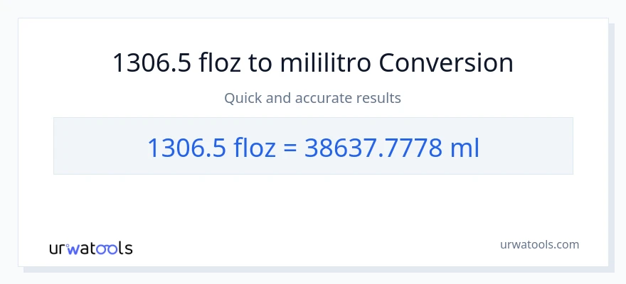1306.5 mga onsa ng likido patungong mga mililitro na conversion