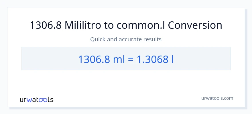 1306.8 mga mililitro patungong Liters na conversion