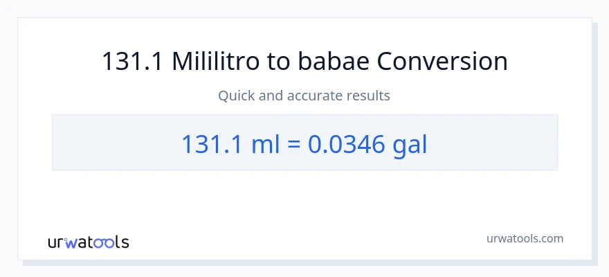 131.1 mga mililitro patungong Mga galon na conversion