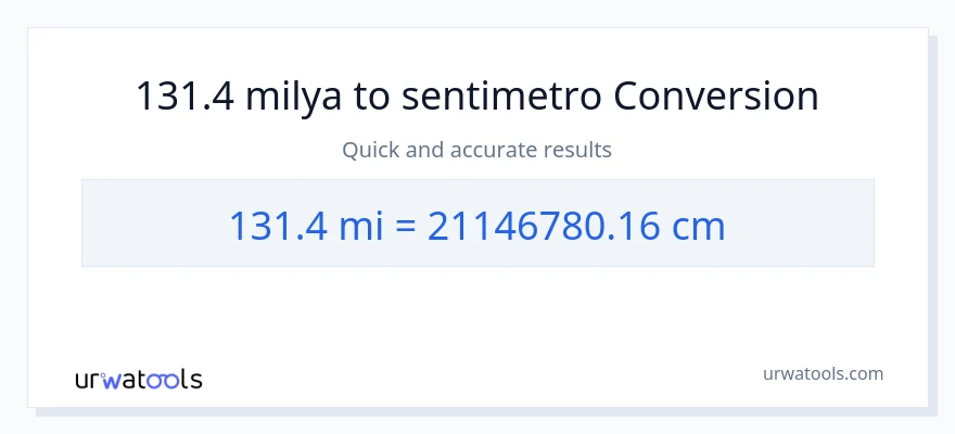 131.4 milya patungong Mga Sentimetro na conversion