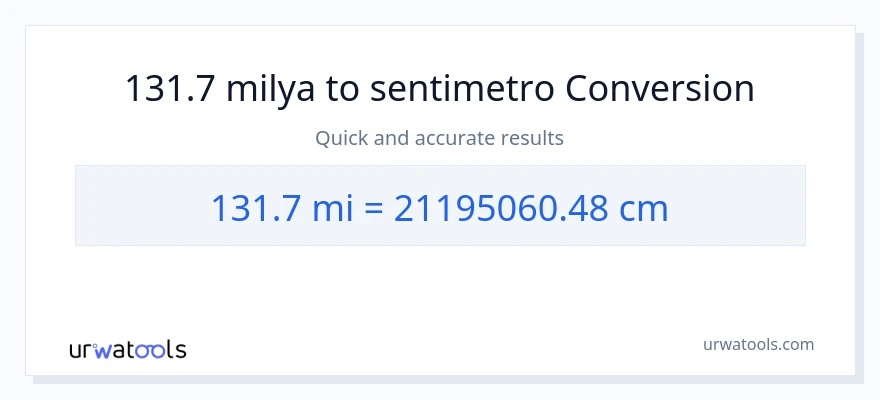 131.7 milya patungong Mga Sentimetro na conversion