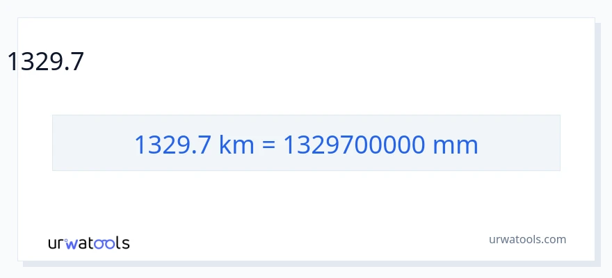 1329.7 కిలోమీటర్లు నుండి మిల్లీమీటర్లు కు మార్పిడి