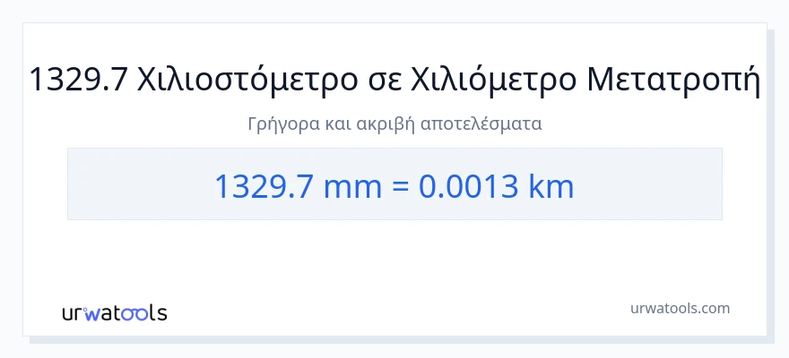 Μετατροπή 1329.7 χιλιοστά σε χιλιόμετρα