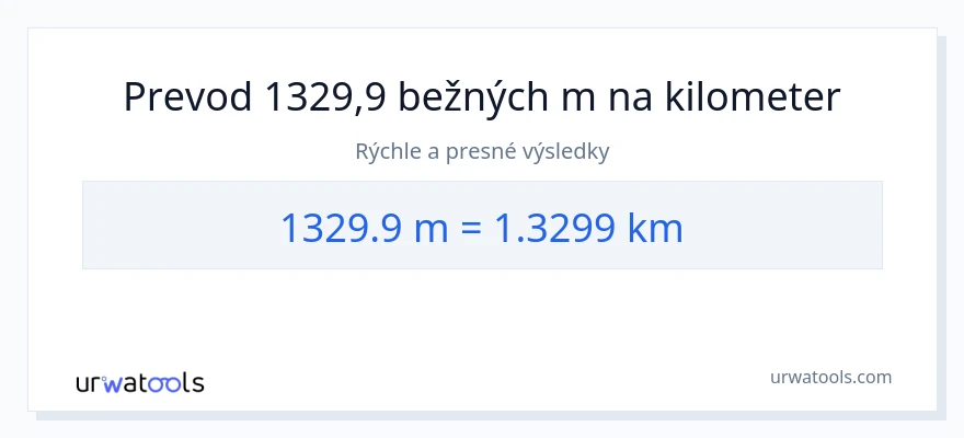 Konverzia z Metre na kilometre: 1329.9