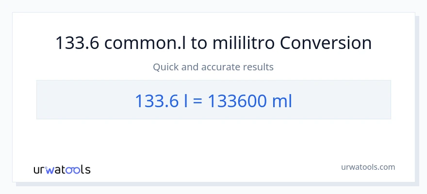 133.6 Liters patungong mga mililitro na conversion