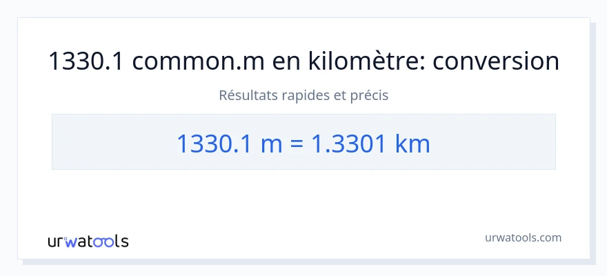 Conversion 1330.1 Mètres vers kilomètres