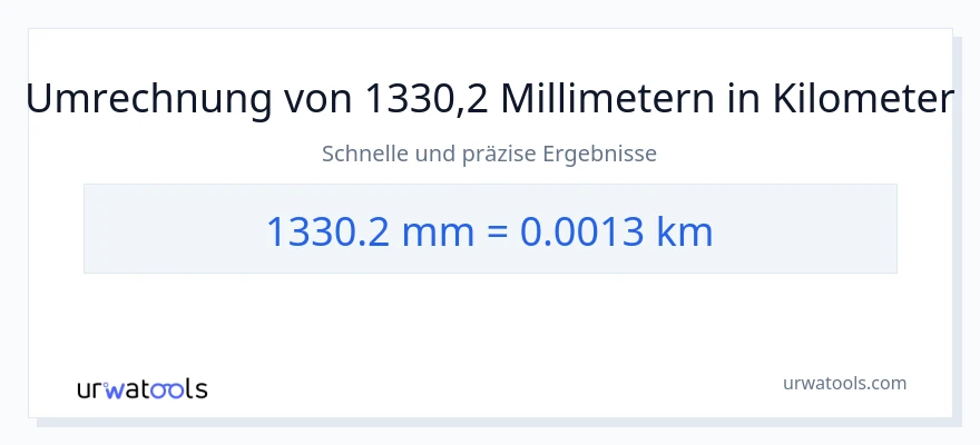 1330.2 Millimeter zu Kilometer Umwandlung