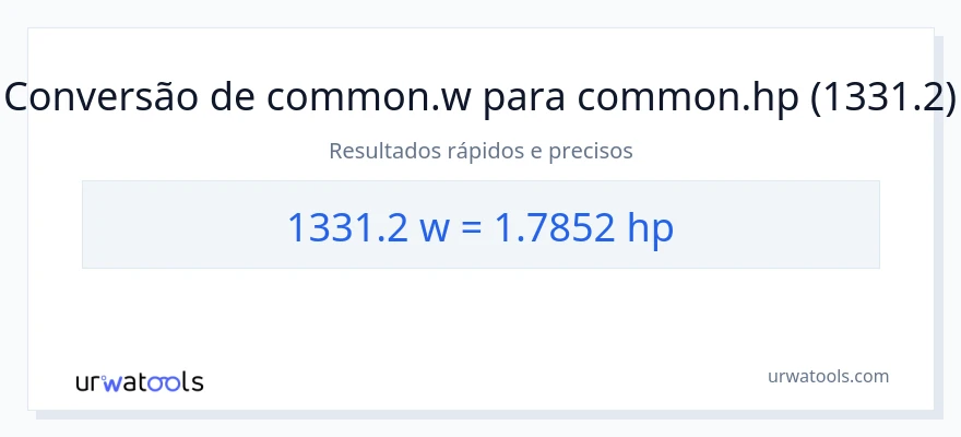 Conversão de 1331.2 watts para cavalos de potência