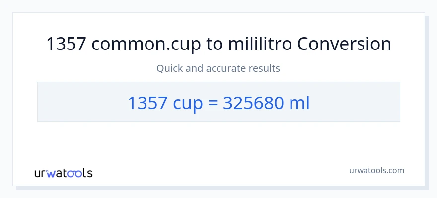 1357 mga tasa patungong mga mililitro na conversion